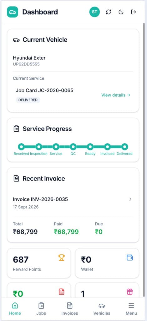 MY DETAIL OS customer portal on mobile